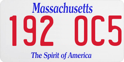 MA license plate 192OC5