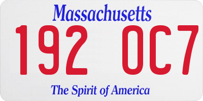 MA license plate 192OC7