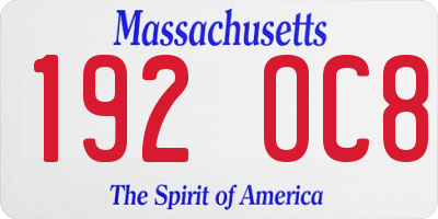 MA license plate 192OC8
