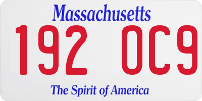 MA license plate 192OC9
