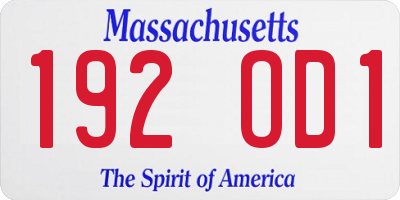 MA license plate 192OD1