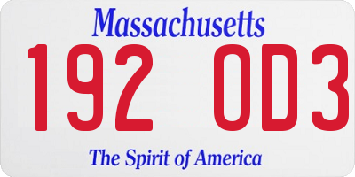 MA license plate 192OD3