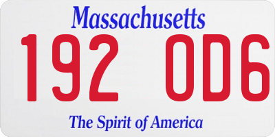 MA license plate 192OD6