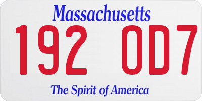 MA license plate 192OD7