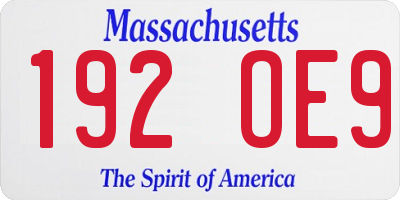 MA license plate 192OE9