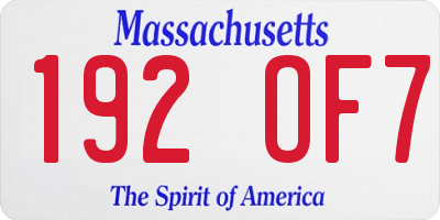 MA license plate 192OF7