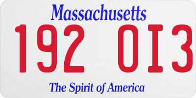 MA license plate 192OI3