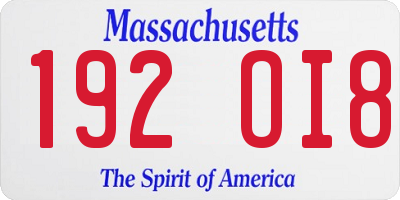MA license plate 192OI8