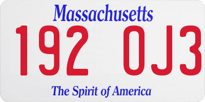 MA license plate 192OJ3