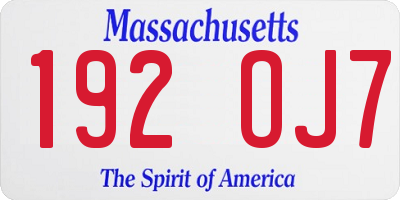 MA license plate 192OJ7