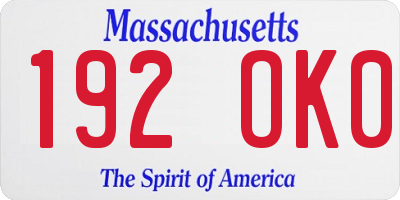 MA license plate 192OK0