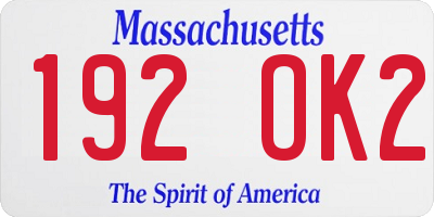 MA license plate 192OK2
