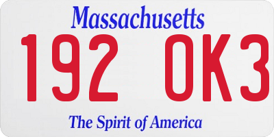 MA license plate 192OK3