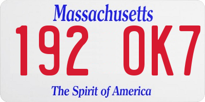 MA license plate 192OK7