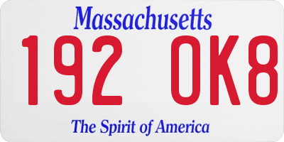 MA license plate 192OK8