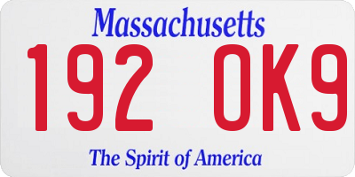 MA license plate 192OK9