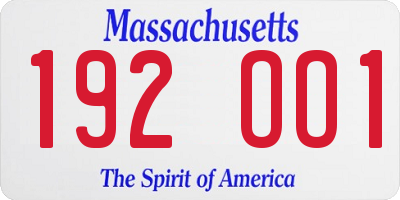MA license plate 192OO1