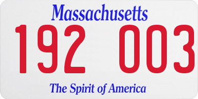 MA license plate 192OO3