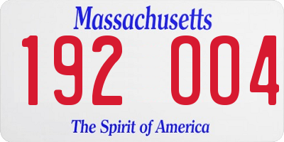MA license plate 192OO4