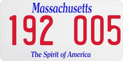 MA license plate 192OO5