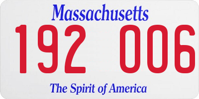 MA license plate 192OO6