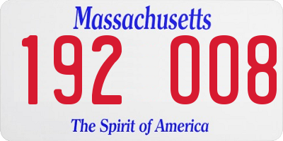 MA license plate 192OO8