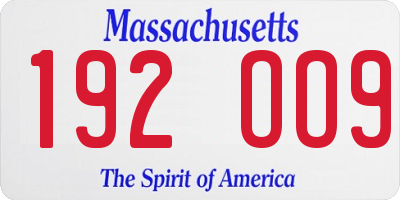 MA license plate 192OO9