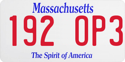 MA license plate 192OP3