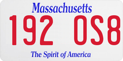 MA license plate 192OS8