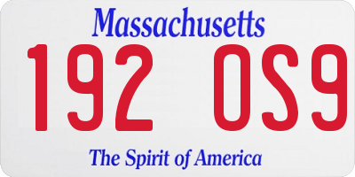 MA license plate 192OS9
