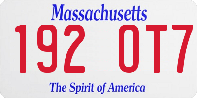 MA license plate 192OT7
