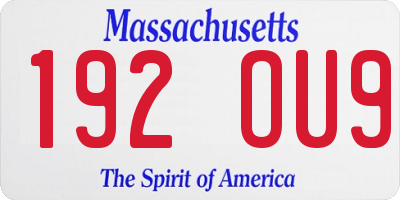 MA license plate 192OU9