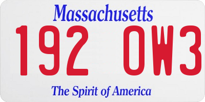MA license plate 192OW3