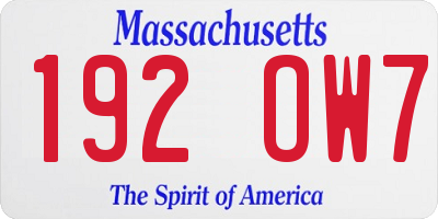MA license plate 192OW7