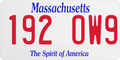 MA license plate 192OW9