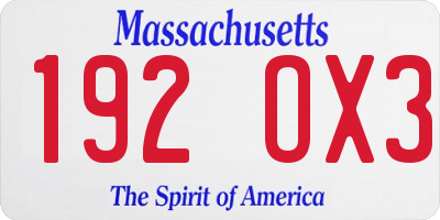 MA license plate 192OX3