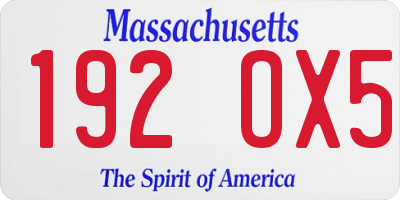 MA license plate 192OX5
