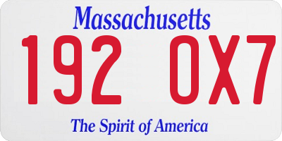 MA license plate 192OX7