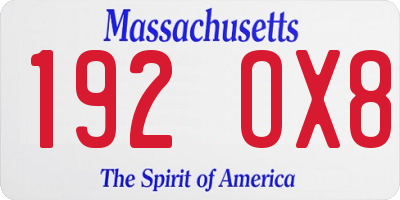 MA license plate 192OX8