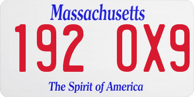 MA license plate 192OX9