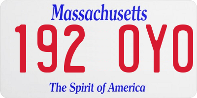 MA license plate 192OY0