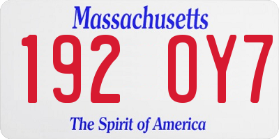 MA license plate 192OY7