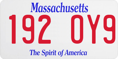MA license plate 192OY9