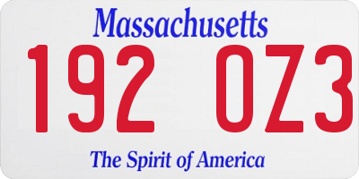 MA license plate 192OZ3