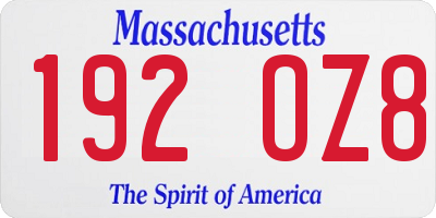 MA license plate 192OZ8