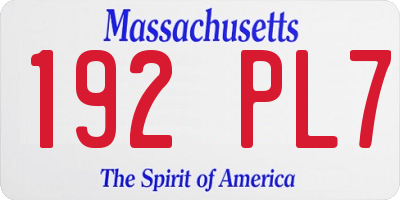 MA license plate 192PL7