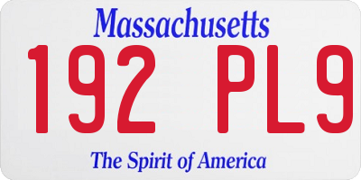 MA license plate 192PL9
