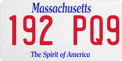 MA license plate 192PQ9
