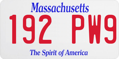 MA license plate 192PW9