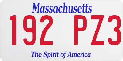 MA license plate 192PZ3